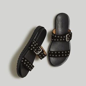 The Dee Double-Strap Slide Sandal (7.5): true black embellished